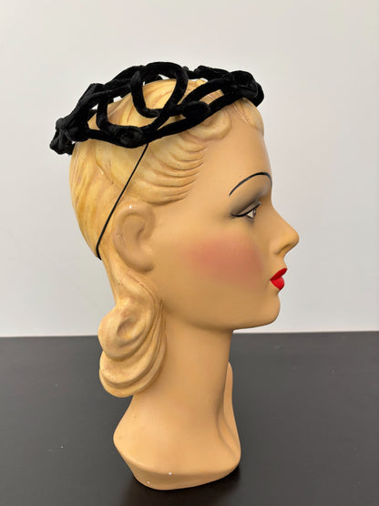 1940s/50s Black Velvet Wirework Fascinator