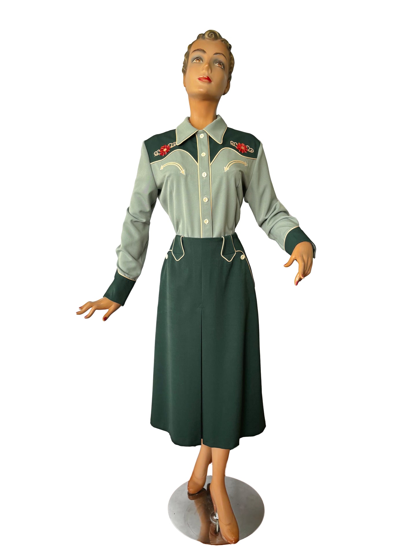 Lily-Mae 1940s Western Skirt Green - Made to Order