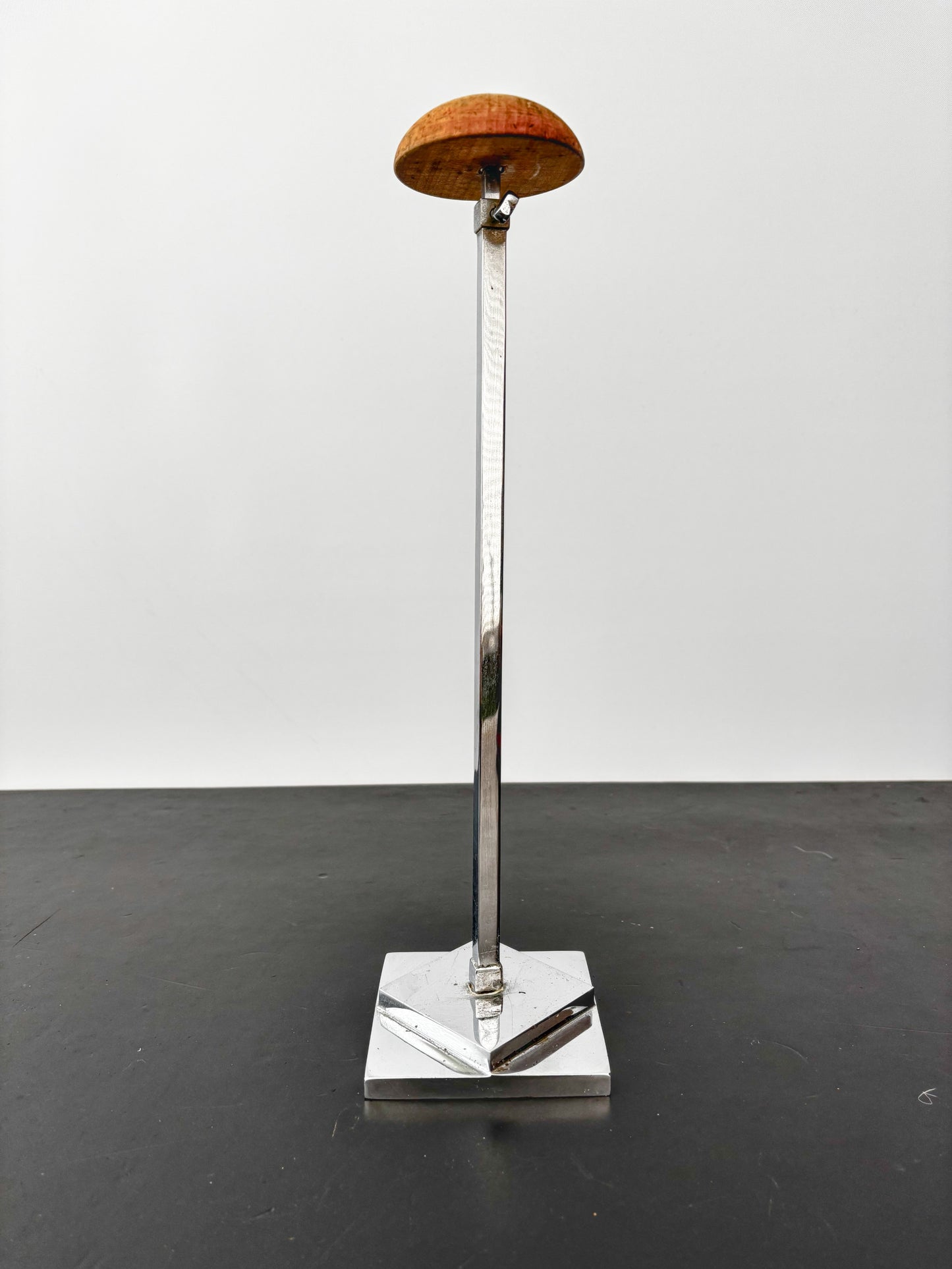Art Deco Metal Hat Stand With Wooden Top, Adjustable 36–62 cm / 14–24.5"