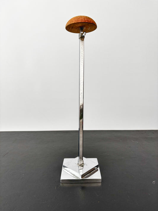 Art Deco Metal Hat Stand With Wooden Top, Adjustable 36–62 cm / 14–24.5"