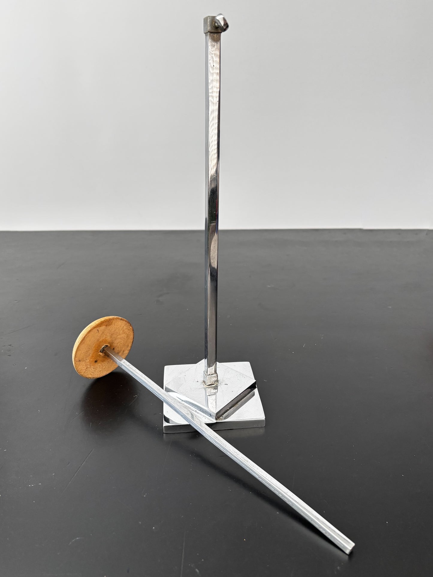 Art Deco Metal Hat Stand With Wooden Top, Adjustable 36–62 cm / 14–24.5"