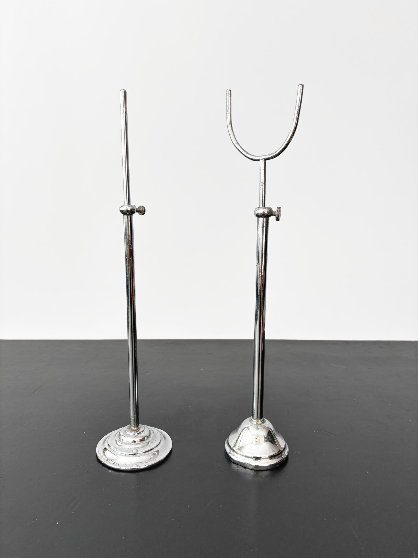 Pair of Art Deco Chrome Display Stands, Adjustable 35–45 cm / 13.75–17.75"