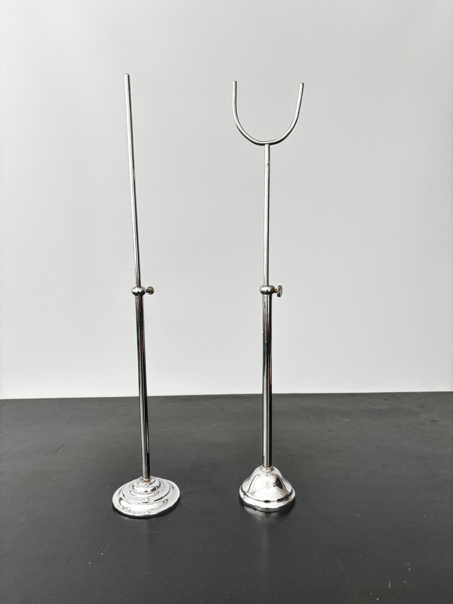 Pair of Art Deco Chrome Display Stands, Adjustable 35–45 cm / 13.75–17.75"