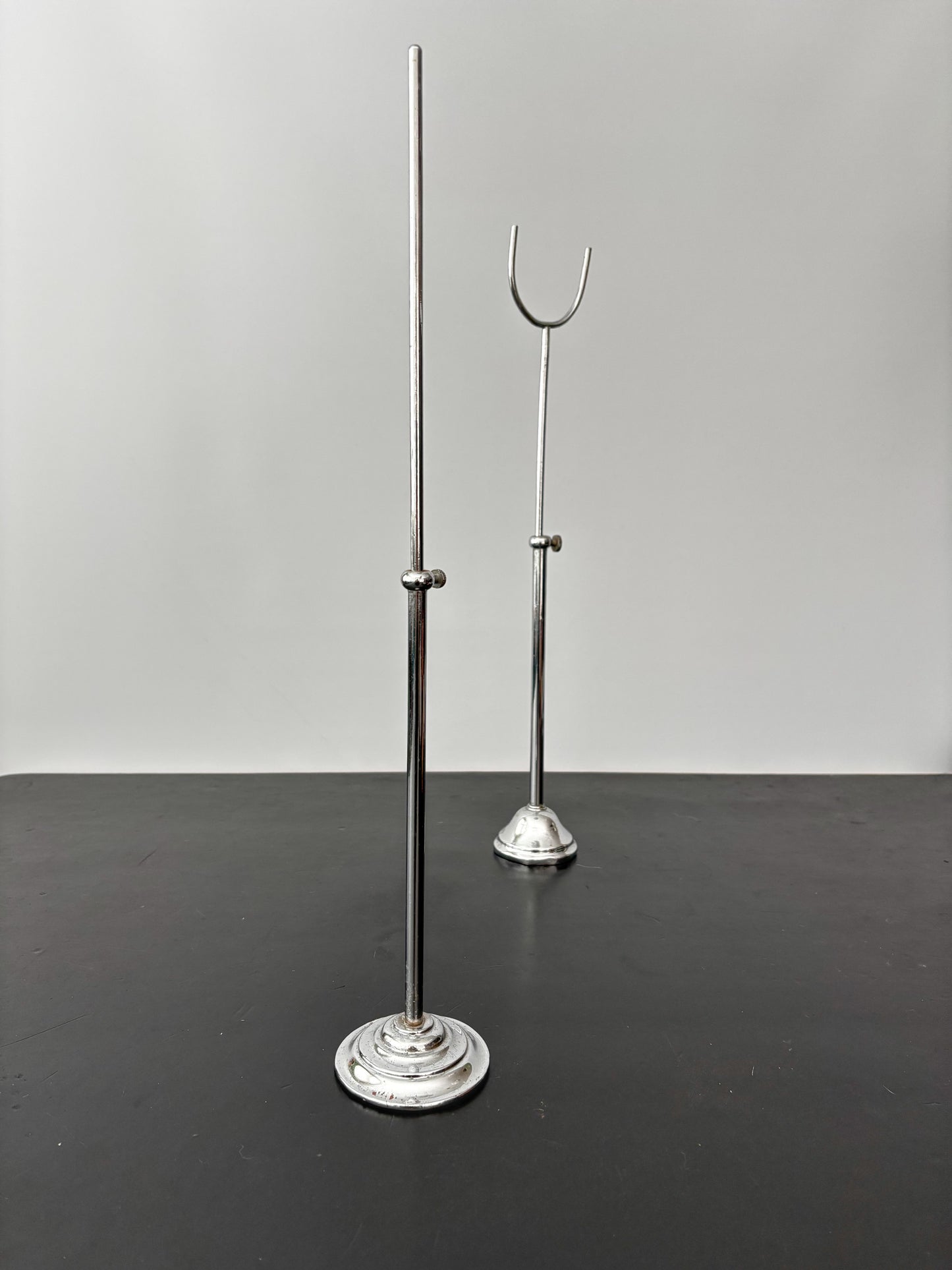 Pair of Art Deco Chrome Display Stands, Adjustable 35–45 cm / 13.75–17.75"