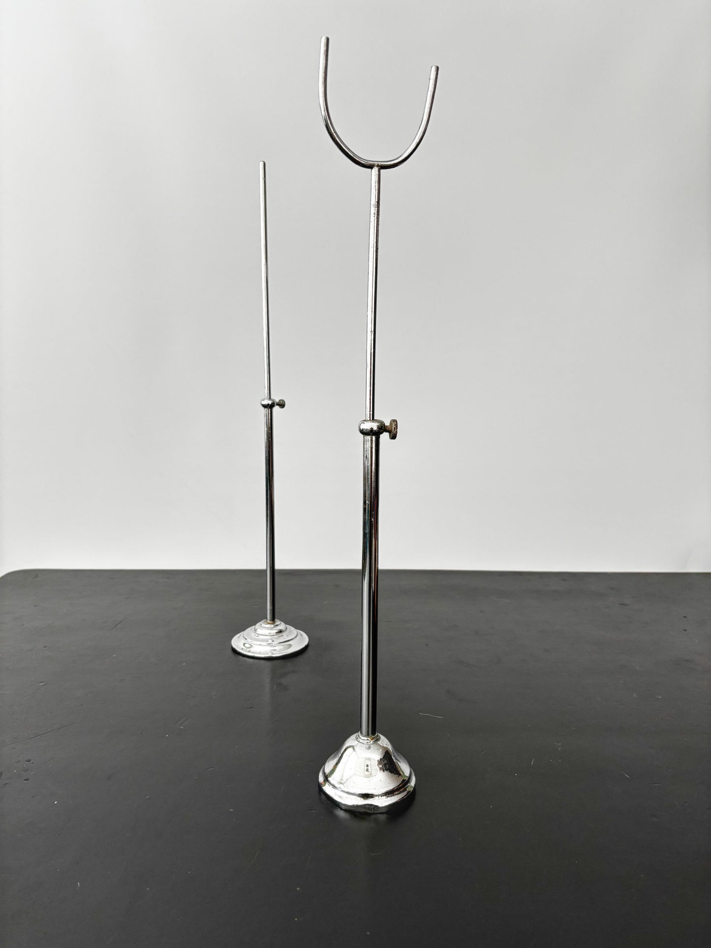 Pair of Art Deco Chrome Display Stands, Adjustable 35–45 cm / 13.75–17.75"