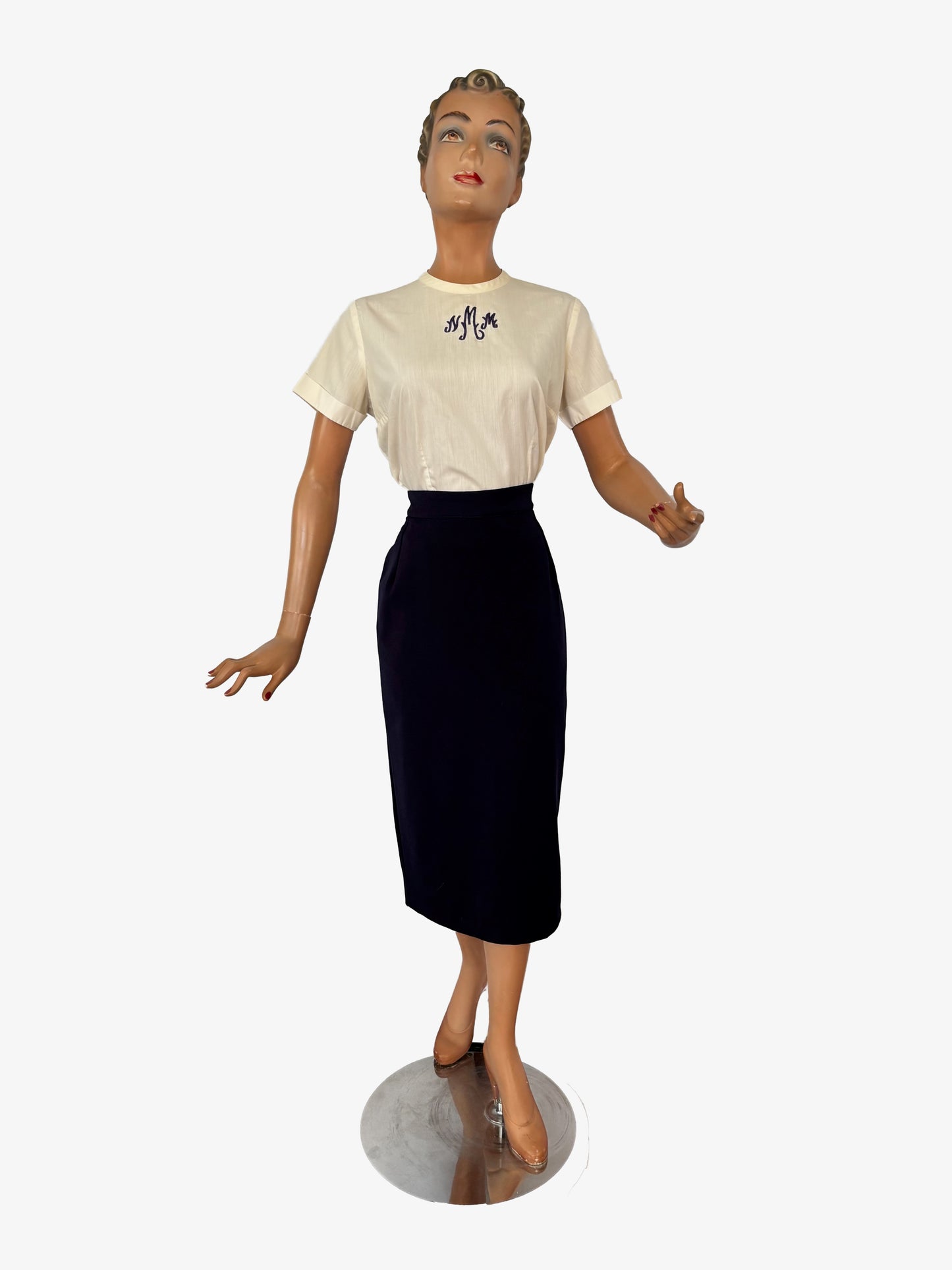 L | 1950s Monogram Blouse