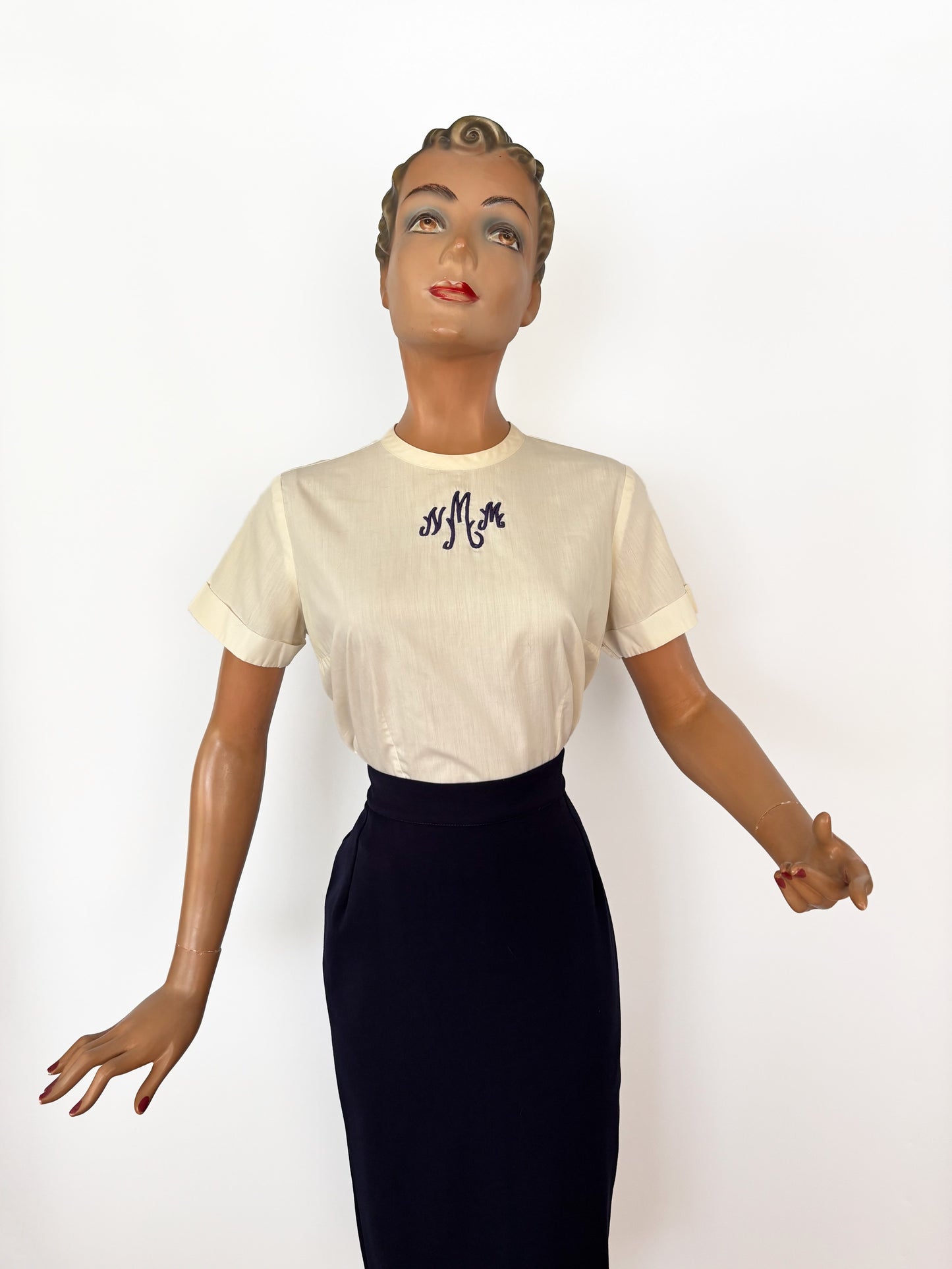 L | 1950s Monogram Blouse