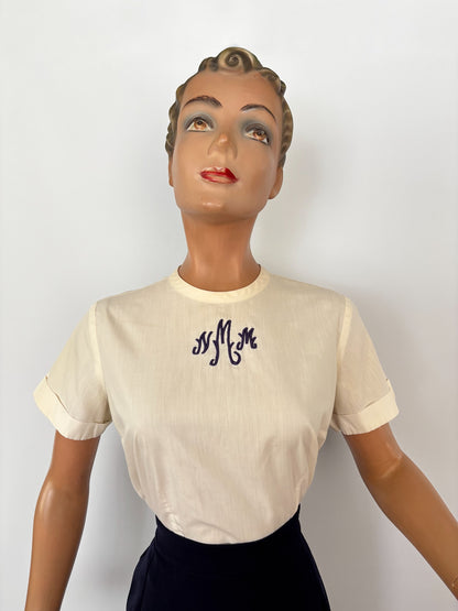 L | 1950s Monogram Blouse