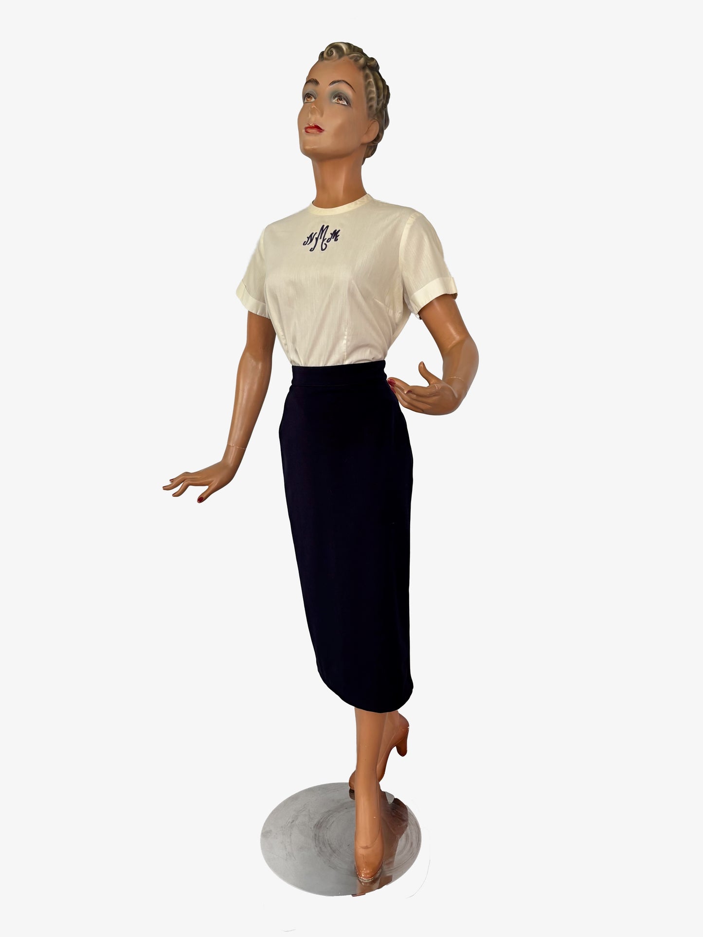 L | 1950s Monogram Blouse