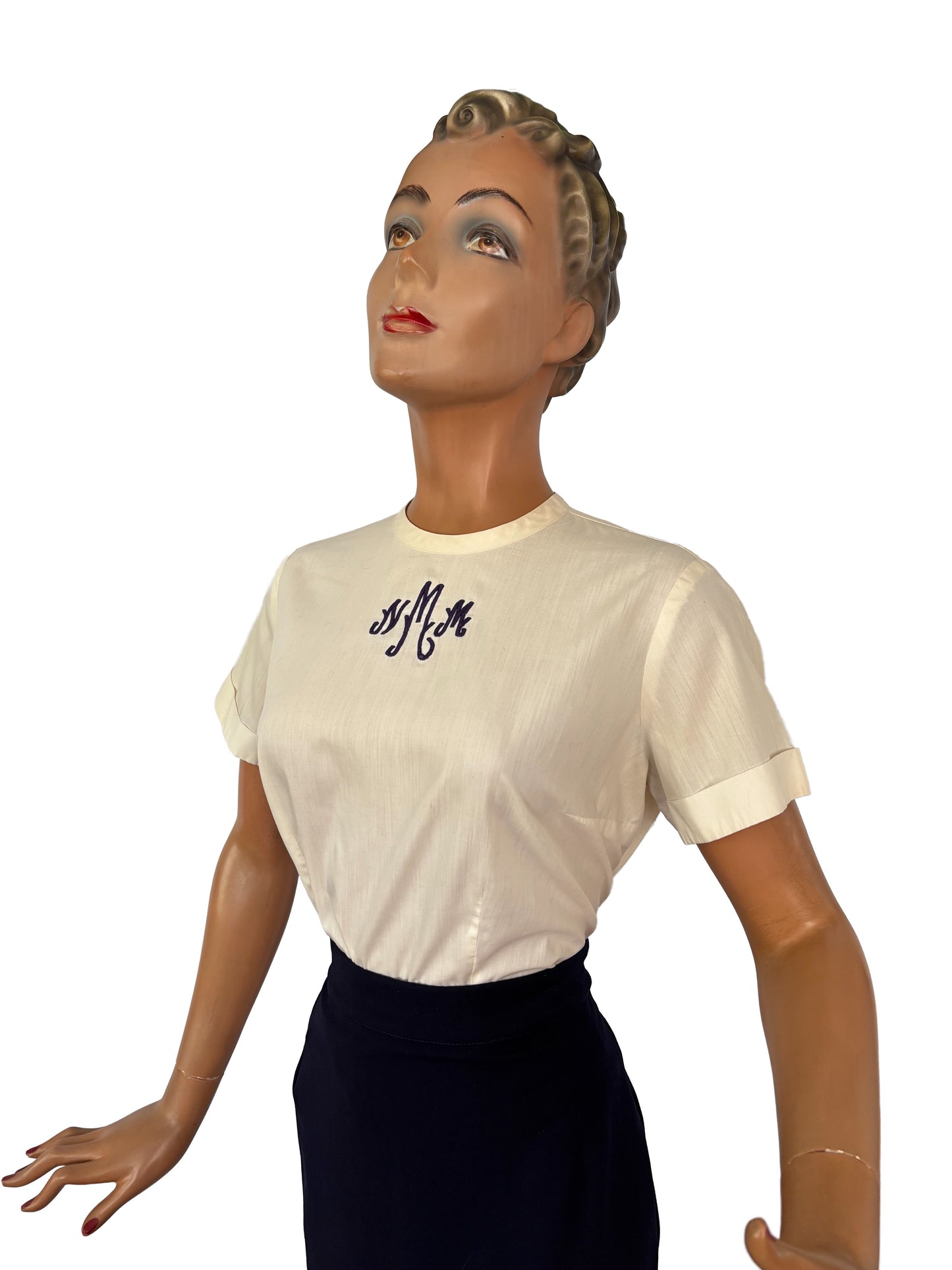 L | 1950s Monogram Blouse