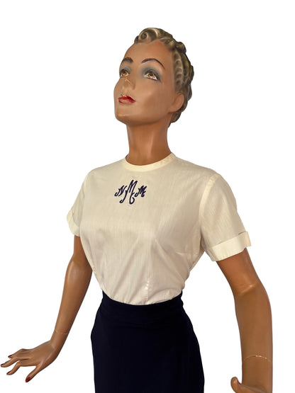 L | 1950s Monogram Blouse