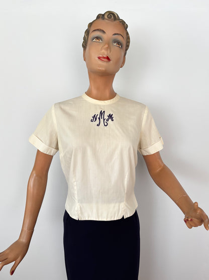 L | 1950s Monogram Blouse