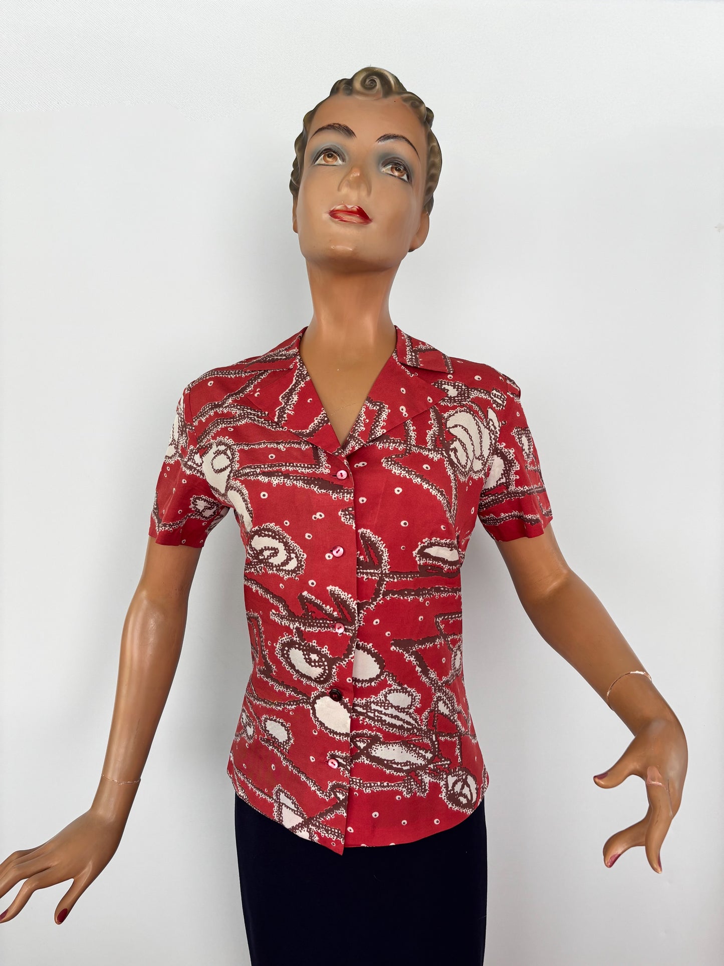 L | 1960s Abstract Print Blouse