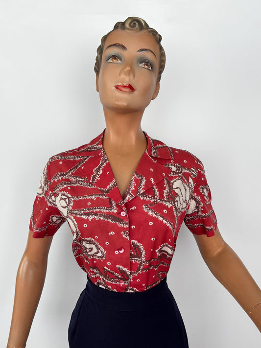 L | 1960s Abstract Print Blouse