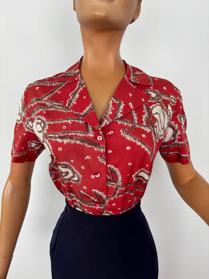 L | 1960s Abstract Print Blouse