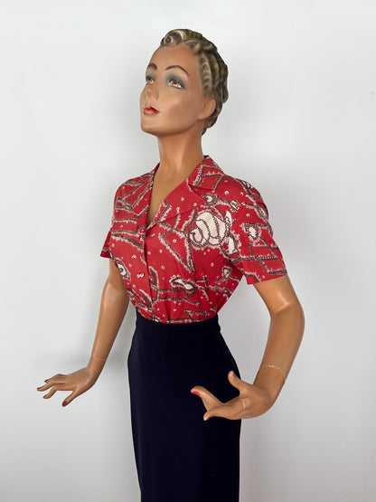 L | 1960s Abstract Print Blouse