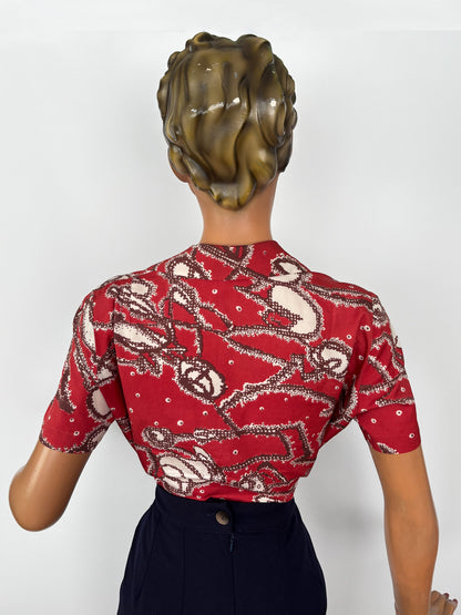 L | 1960s Abstract Print Blouse