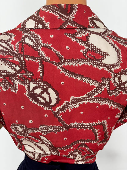 L | 1960s Abstract Print Blouse