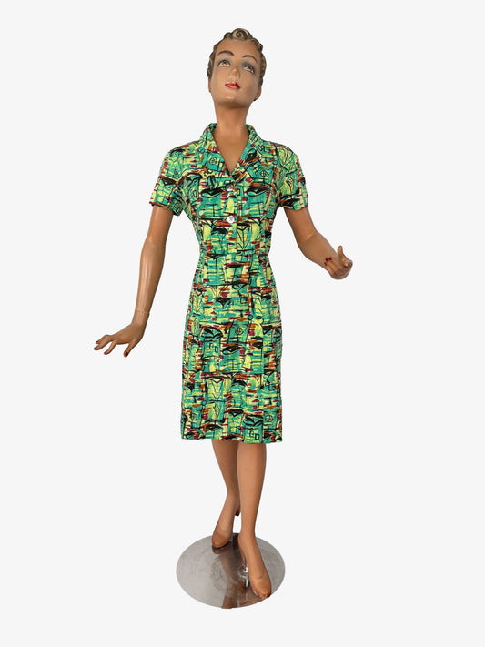 M | 1950s Atomic Print Cotton Dress