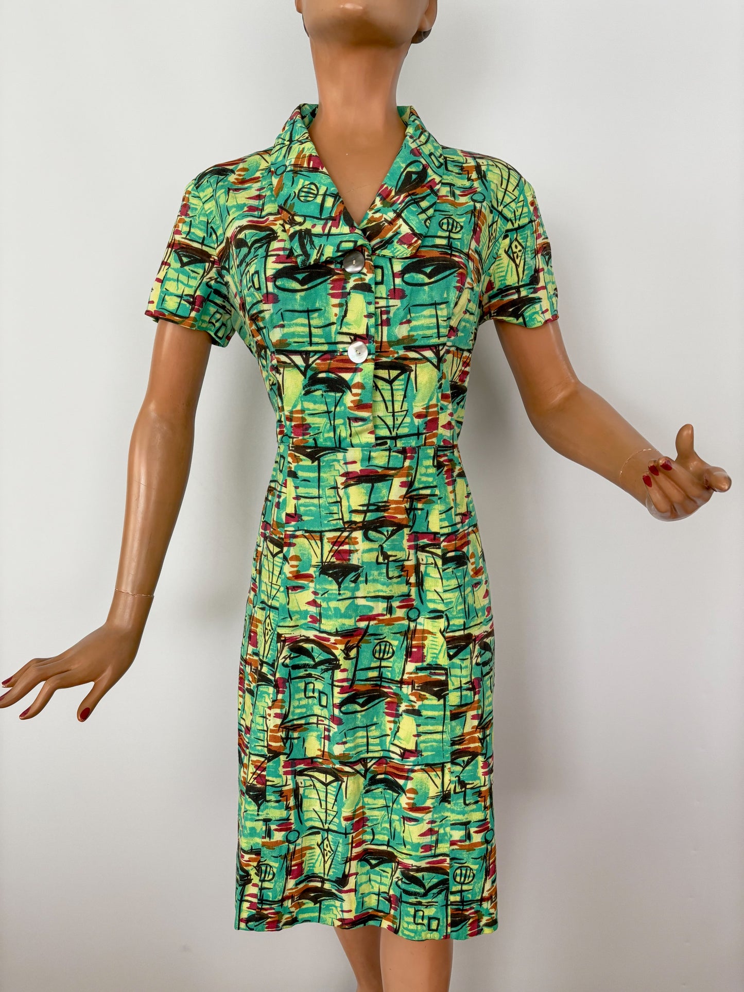 M | 1950s Atomic Print Cotton Dress