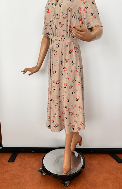 XL | 1940s Rayon Day Dress With Floral Print