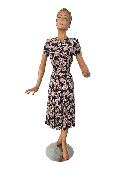 S | 1940s Carole King Novelty Print Dress