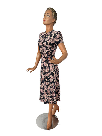 S | 1940s Carole King Novelty Print Dress