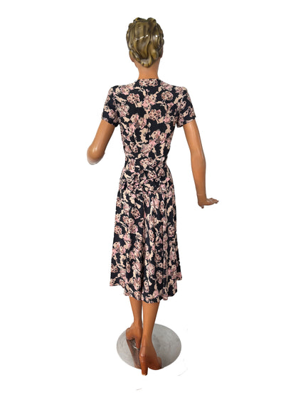 S | 1940s Carole King Novelty Print Dress