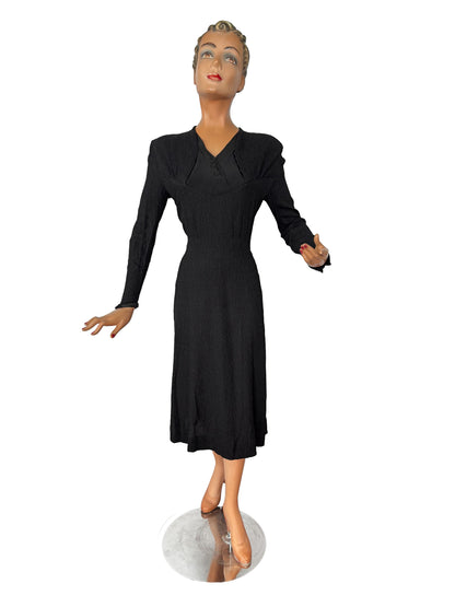 L | 1940s Black Crepe Dress With Jet Bead Detail