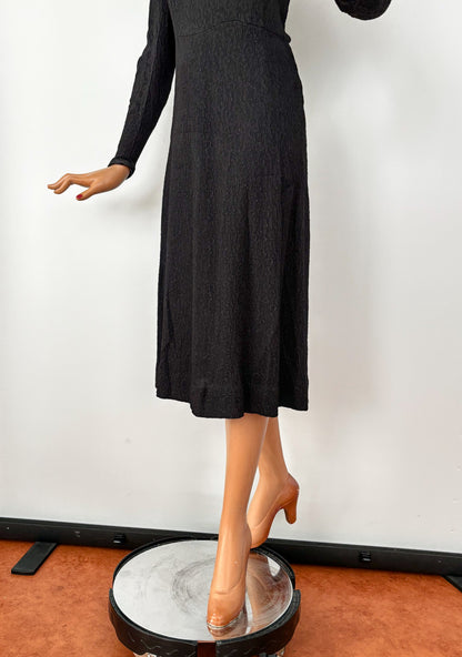 L | 1940s Black Crepe Dress With Jet Bead Detail