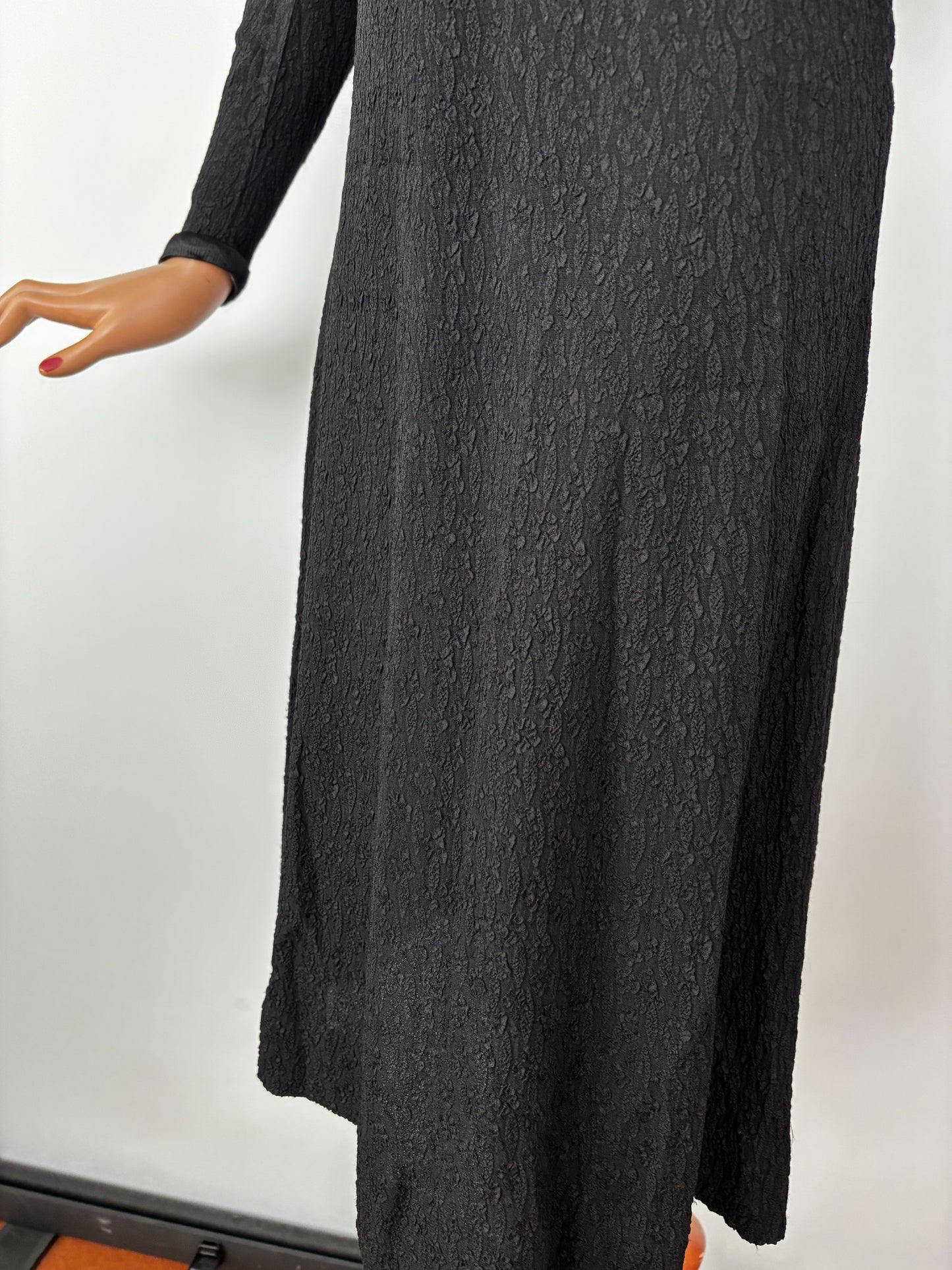 L | 1940s Black Crepe Dress With Jet Bead Detail