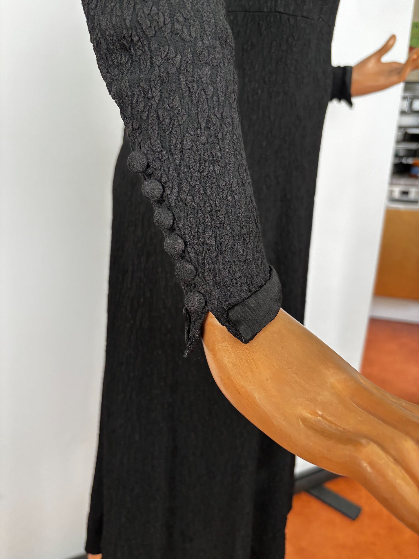 L | 1940s Black Crepe Dress With Jet Bead Detail