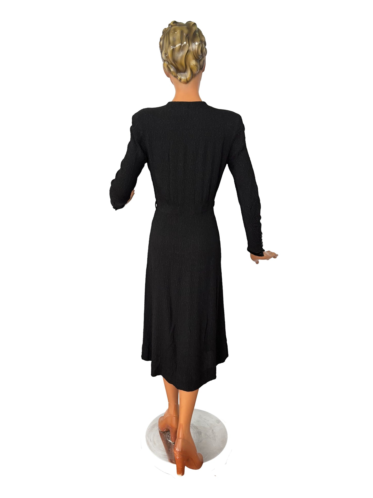 L | 1940s Black Crepe Dress With Jet Bead Detail
