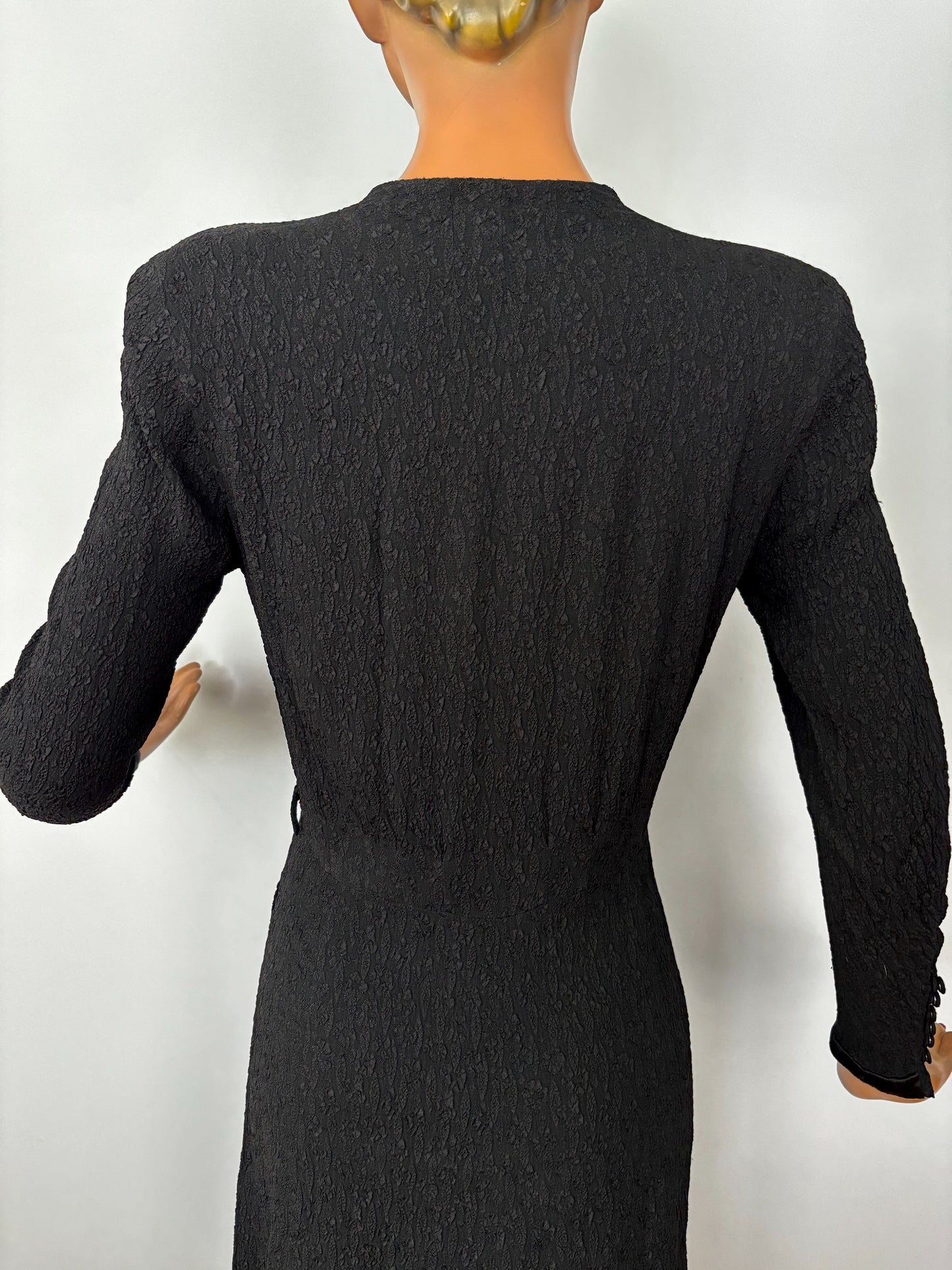 L | 1940s Black Crepe Dress With Jet Bead Detail