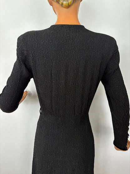 L | 1940s Black Crepe Dress With Jet Bead Detail
