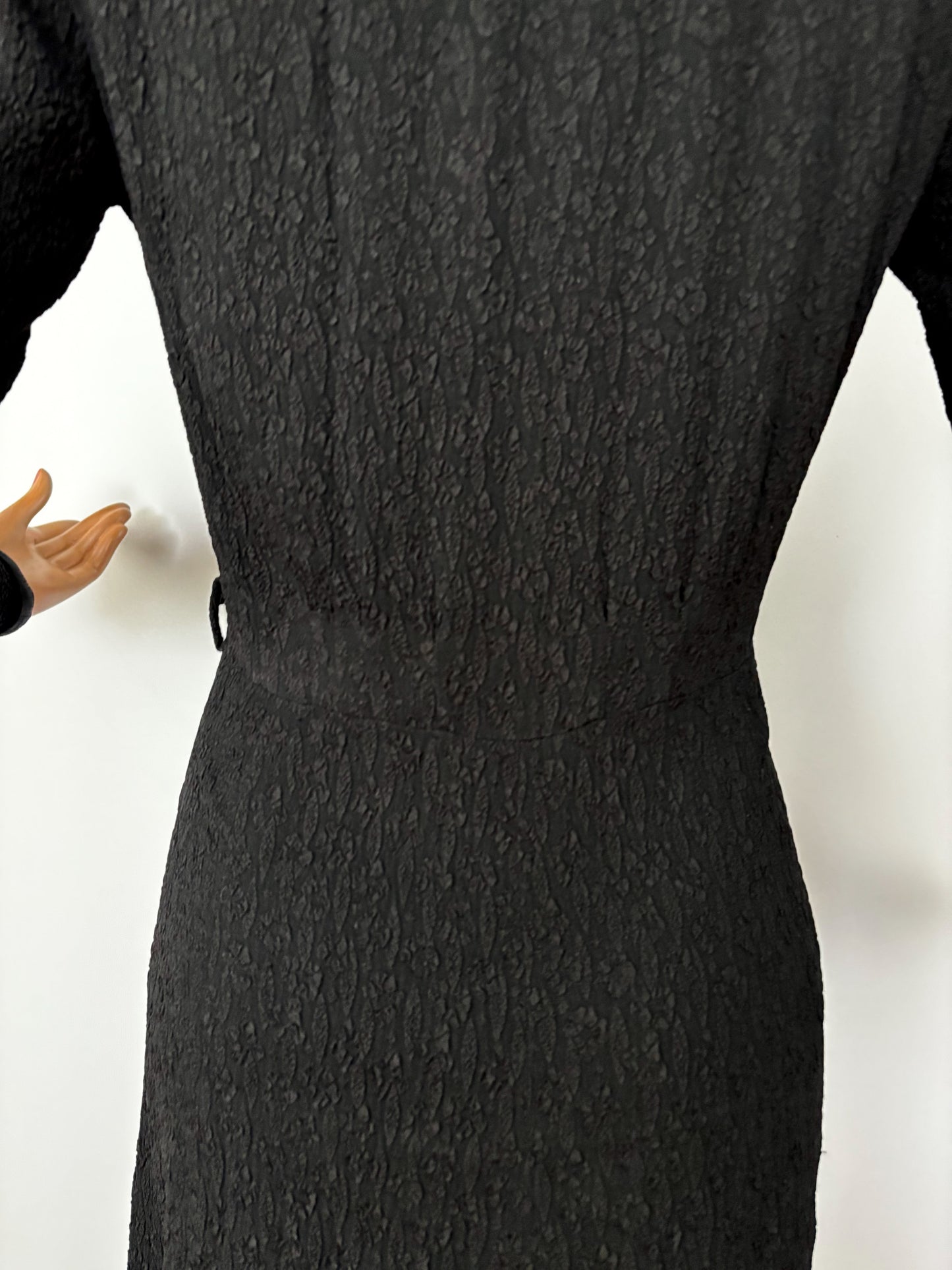 L | 1940s Black Crepe Dress With Jet Bead Detail