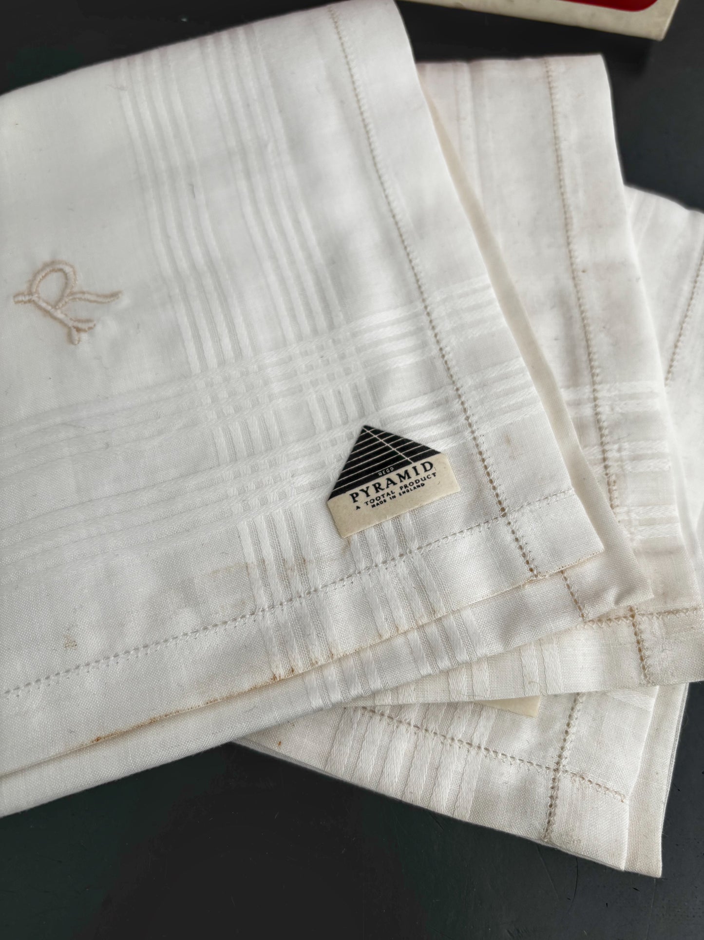Vintage Tootal Pyramid Handkerchiefs With Monogram R In Original Box