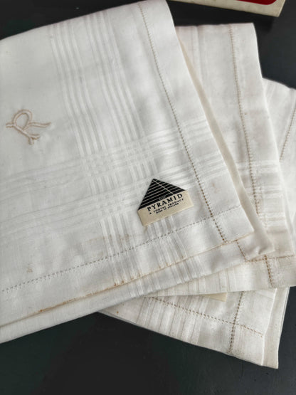 Vintage Tootal Pyramid Handkerchiefs With Monogram R In Original Box