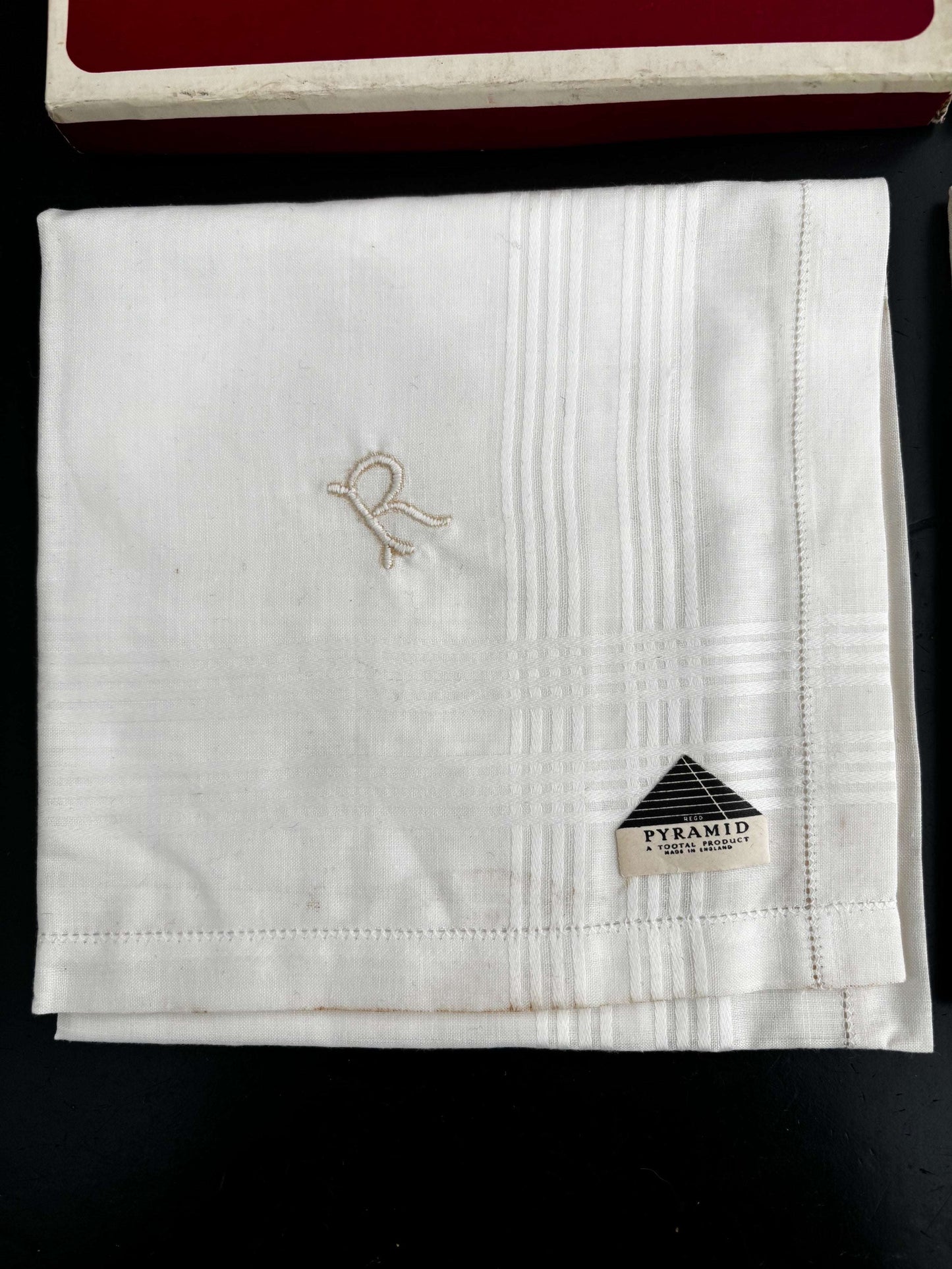 Vintage Tootal Pyramid Handkerchiefs With Monogram R In Original Box Lily Scarlet