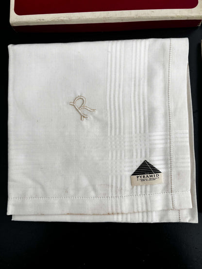 Vintage Tootal Pyramid Handkerchiefs With Monogram R In Original Box Lily Scarlet