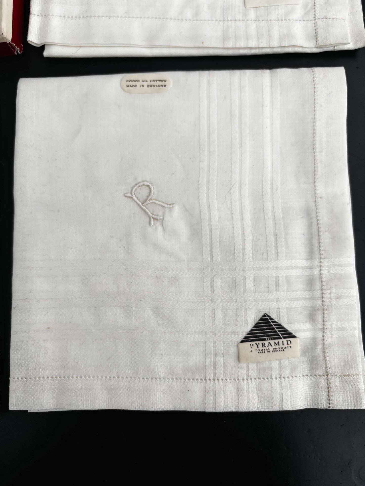 Vintage Tootal Pyramid Handkerchiefs With Monogram R In Original Box Lily Scarlet