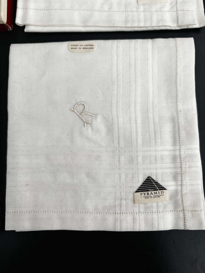 Vintage Tootal Pyramid Handkerchiefs With Monogram R In Original Box Lily Scarlet