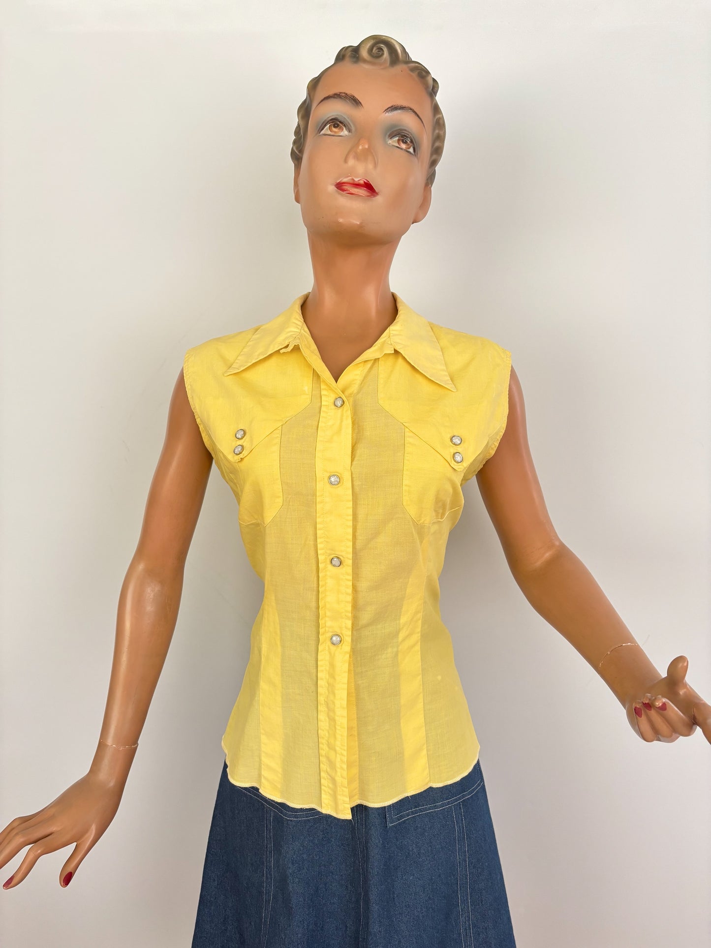 S | 1960s/70s Ranch Queen Yellow Western Blouse