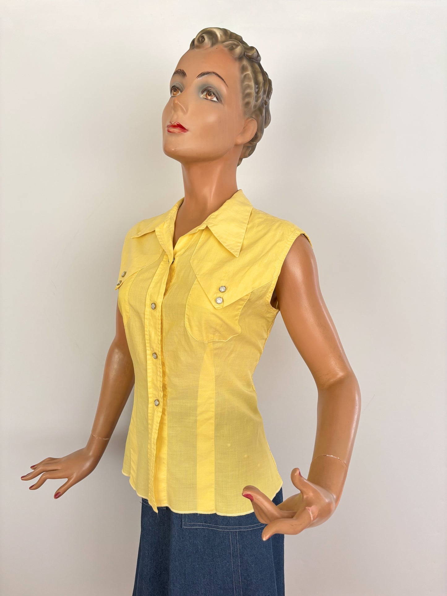 S | 1960s/70s Ranch Queen Yellow Western Blouse
