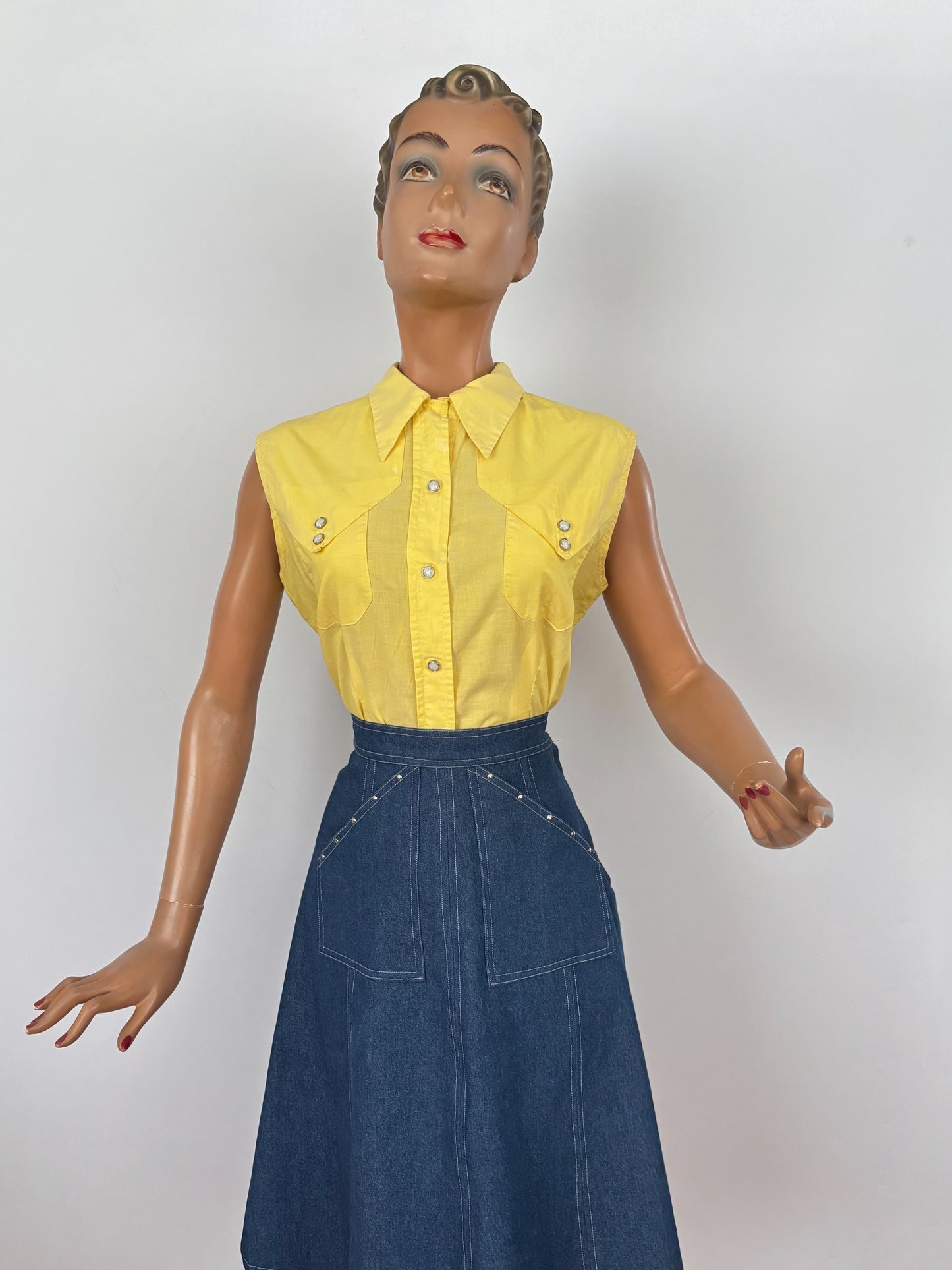 S | 1960s/70s Ranch Queen Yellow Western Blouse