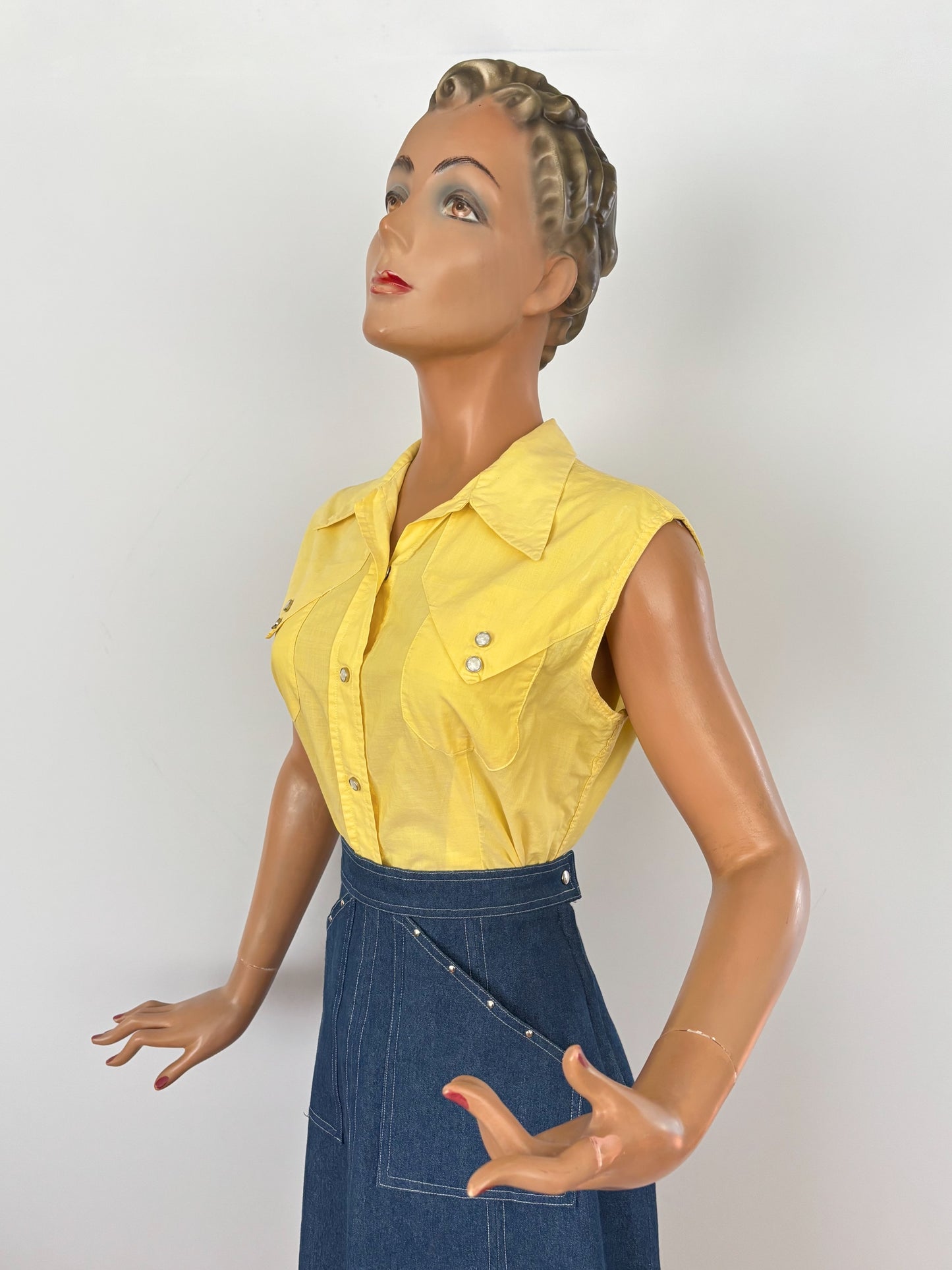 S | 1960s/70s Ranch Queen Yellow Western Blouse