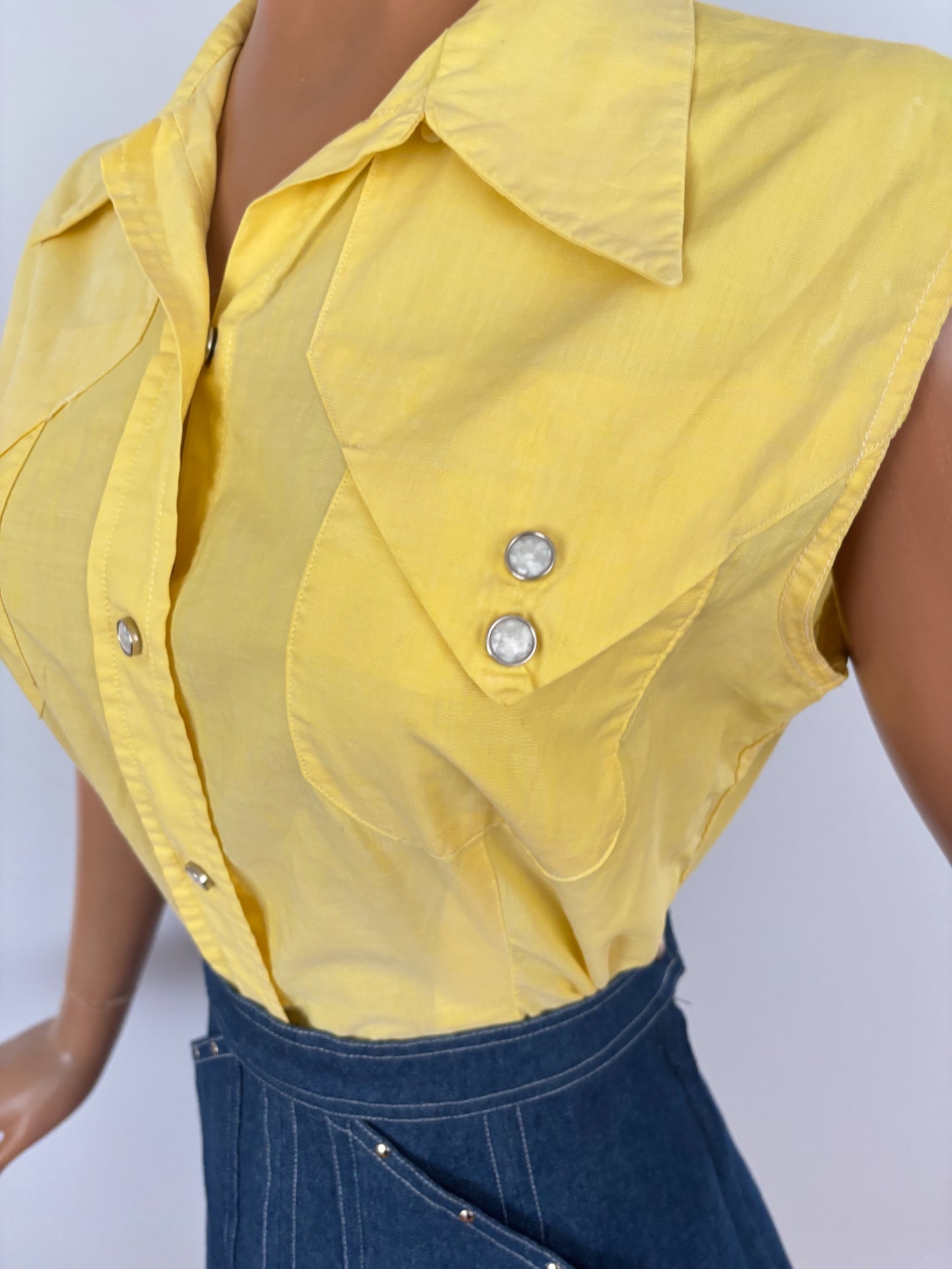 S | 1960s/70s Ranch Queen Yellow Western Blouse