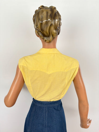 S | 1960s/70s Ranch Queen Yellow Western Blouse