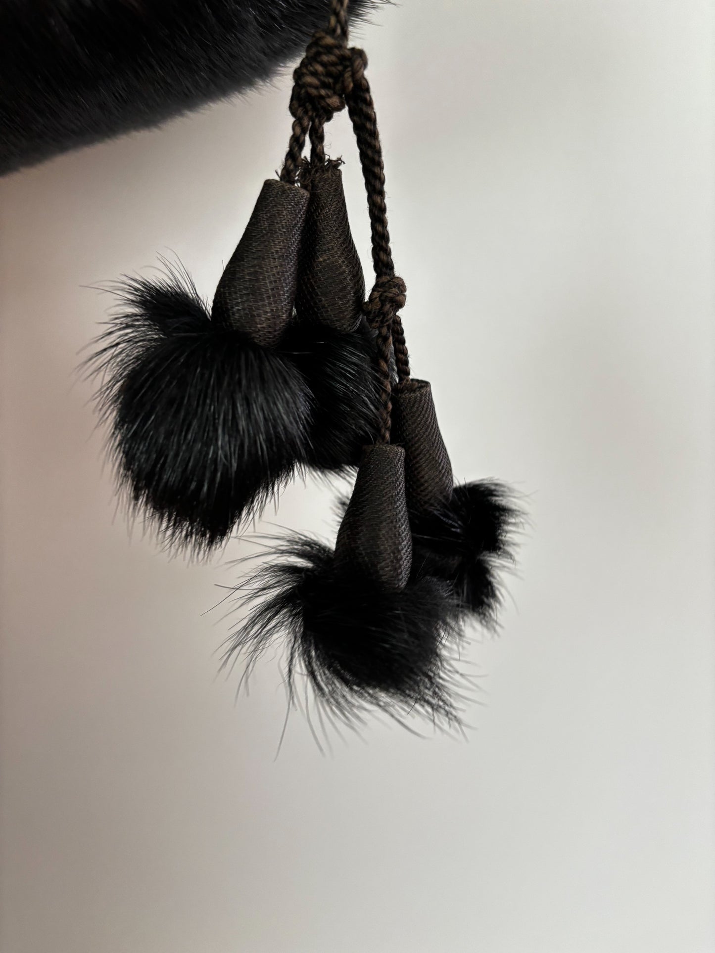 1940s Black Mink Fur Muff With Pompons