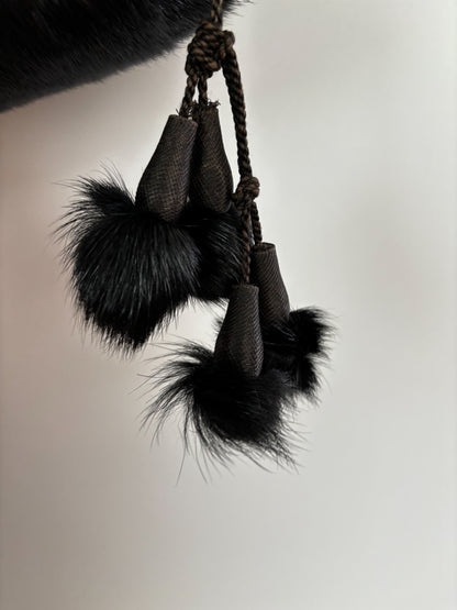 1940s Black Mink Fur Muff With Pompons